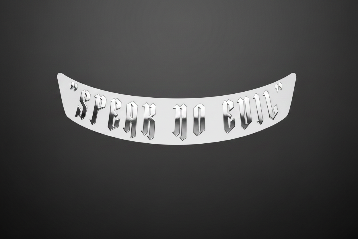 Speak No Evil Visor Banner Sticker - Chrome Text