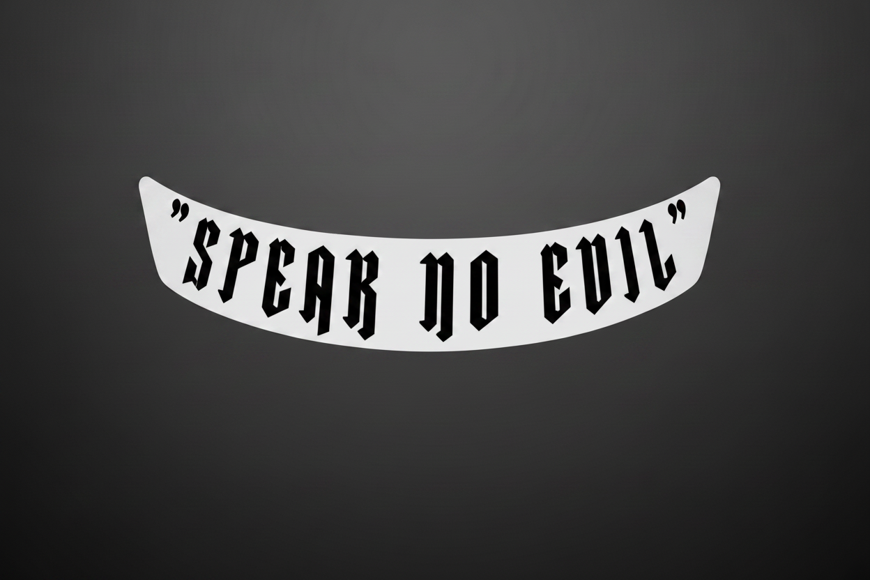 Speak No Evil Visor Banner Sticker - White Background Black Text