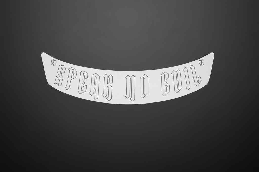 Speak No Evil Visor Banner Sticker - White Gothic Font