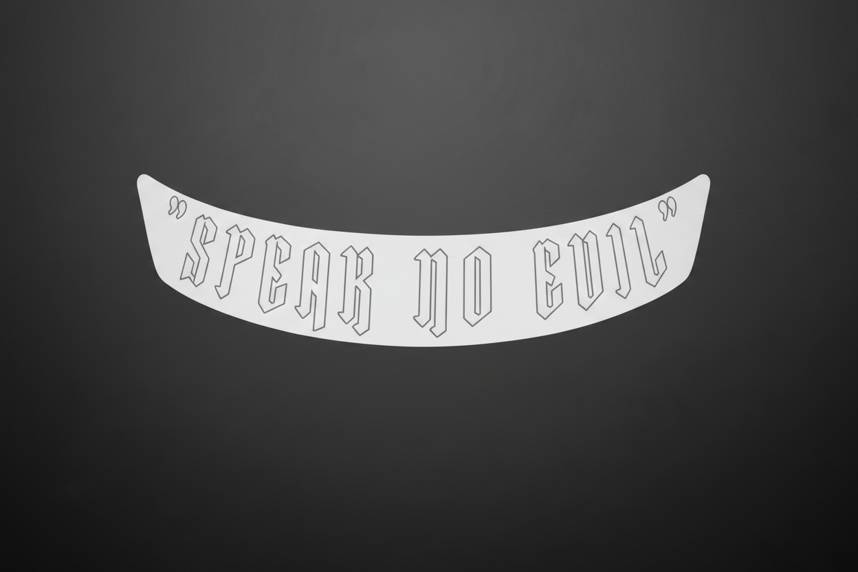 Speak No Evil Visor Banner Sticker - White Gothic Font